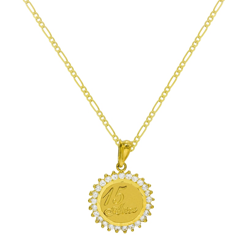 14k Yellow Gold 15 Anos Quinceanera Pendant Necklace