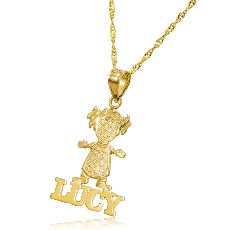 Custom Made Any Name 14k Yellow Gold IT/'S A GIRL Personalized Name Baby Necklace