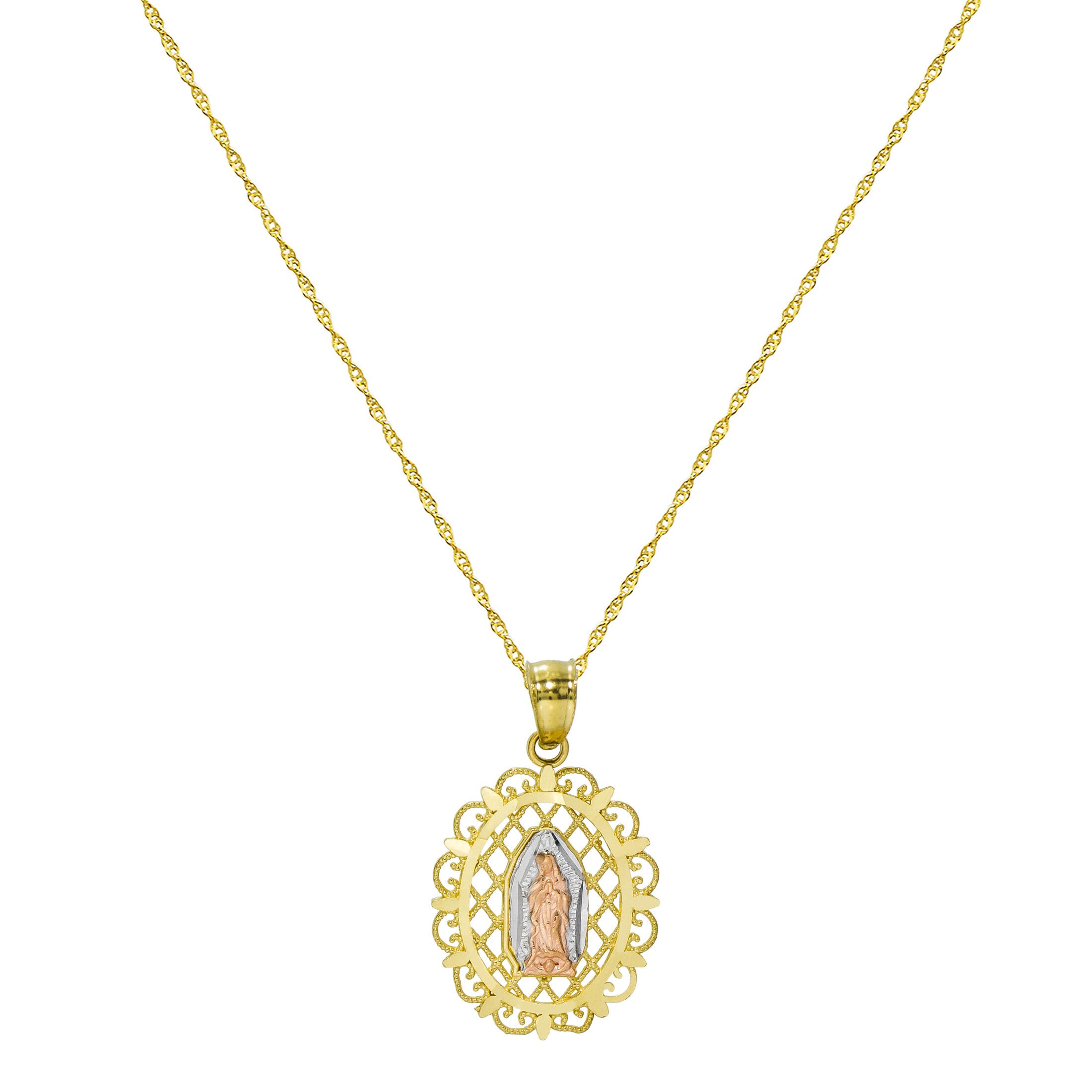 14K Tri Color Gold Virgin Mary Guadalupe Pendant Necklace - Etsy