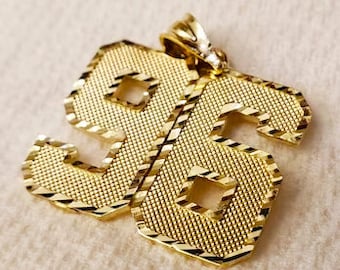 10K Solid Yellow Gold Custom Two Digit Number Pendant