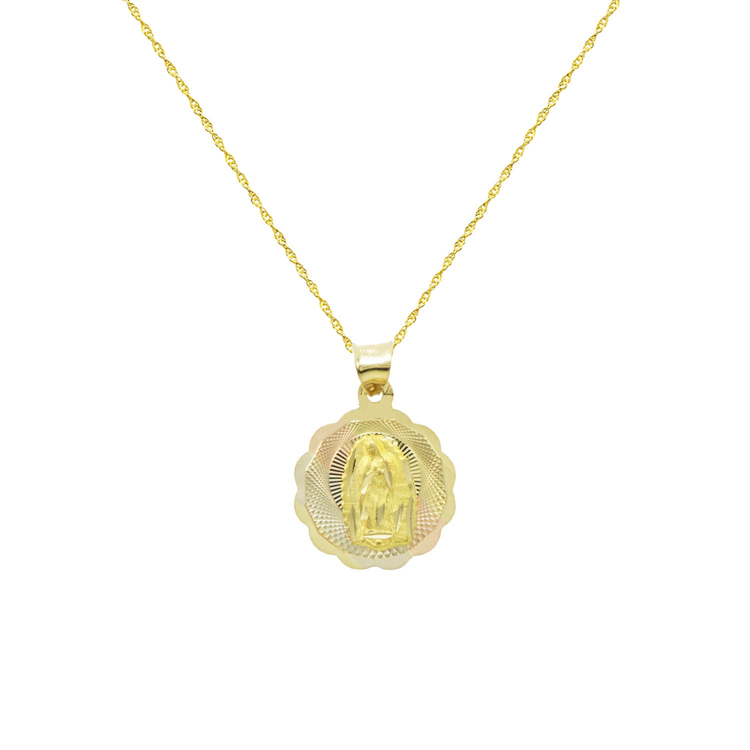 14K Tri-color Gold Virgin Mary Guadalupe Charm Pendant Necklace - Etsy