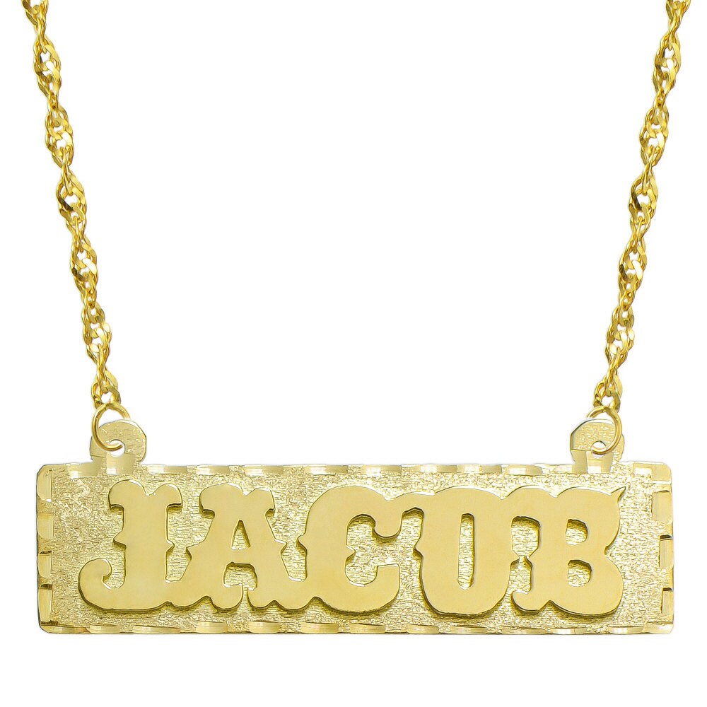 14K Yellow Gold Personalized Name Plate Necklace - Style 4