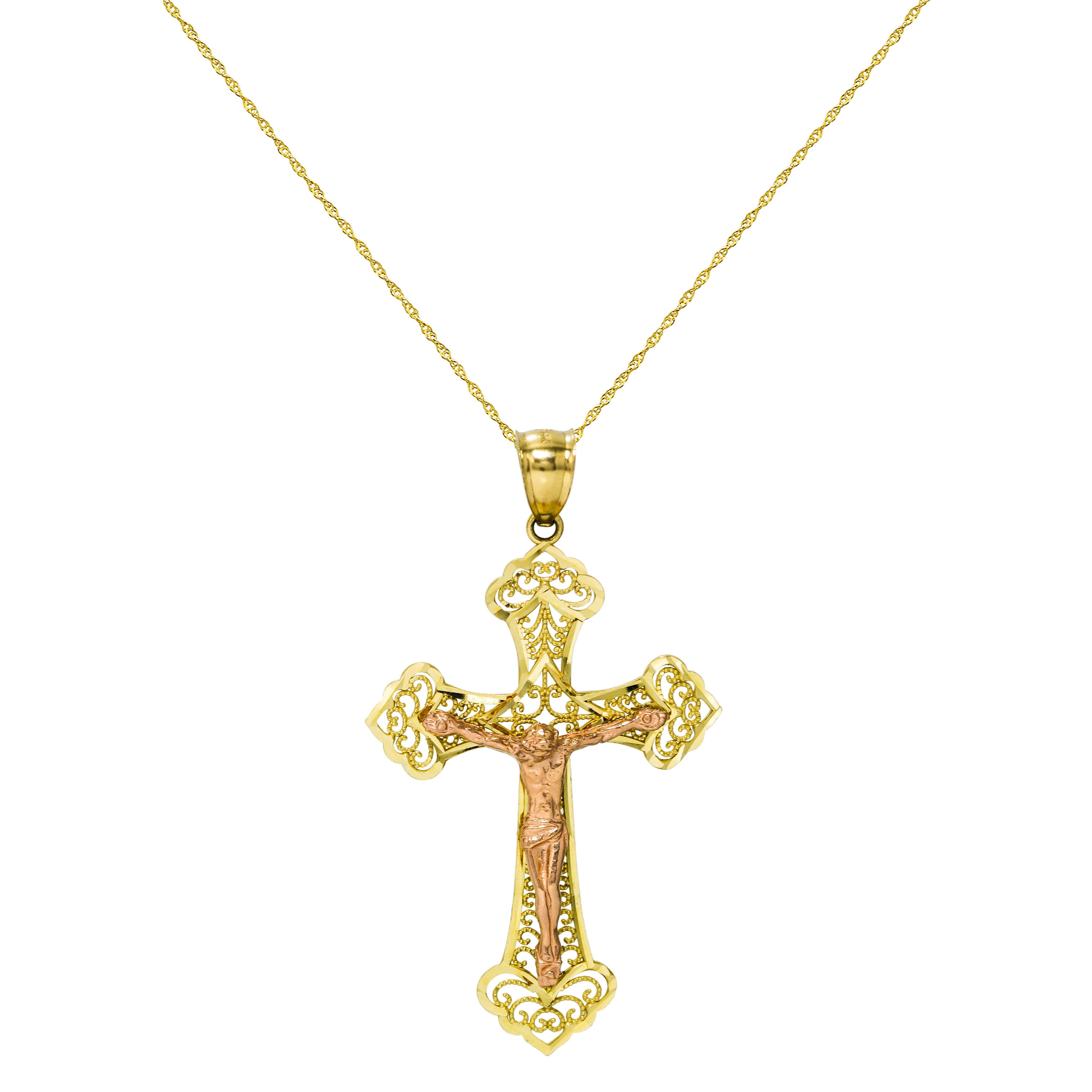 14K Two Tone Gold Jesus Christ Cross 
