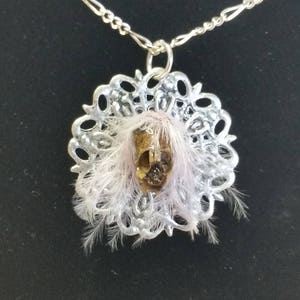 White Haired Preserved Fairy Shrunken Head Pendant- REAL Snapdragon Seed Pod