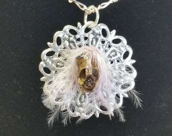 White Haired Preserved Fairy Shrunken Head Pendant- REAL Snapdragon Seed Pod