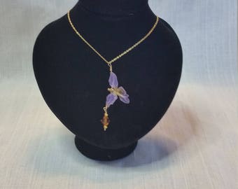 Topaz Swarovski Crystal REAL Preserved Wild Violet Pendant- November's Birthstone