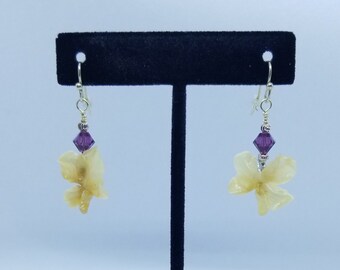 Sterling Silver REAL Preserved Ghost Violet Drop Earrings With Amethyst Swarovski Crystals