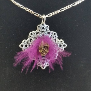 Purple Haired Fairy Shrunken Head Pendant- REAL Snapdragon Seed Pod