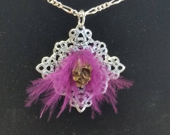 Purple Haired Fairy Shrunken Head Pendant- REAL Snapdragon Seed Pod