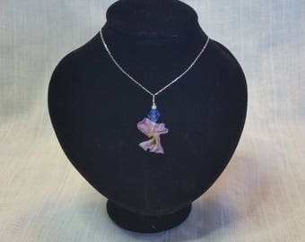 Sapphire Swarovski Crystal REAL Preserved Wild Violet Pendant- September Birthstone