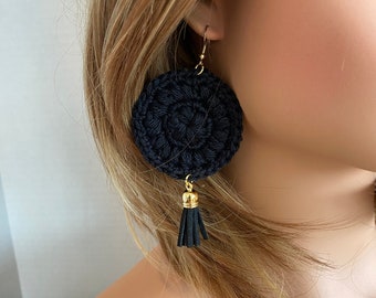 Crochet Tassel Earrings: Lightweight Cotton Dangly Earrings