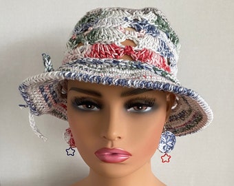 Red, White, and Blue Crochet Cotton Earrings: 4th of July