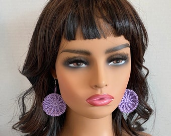 Crochet Earrings: Lilac Cotton Boho Dangly Earrings