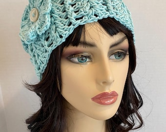 Spring Cotton Beanie, Crochet Cotton Beanie, Cotton Hat, Blue Hat, Blue Knit Hat, Summer Beanie Crochet Cotton Hat