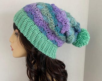 Crochet Beanie, Mermaid Hat, Mermaid, Mermaid Tail Hat, Mermaid Colors, Ocean, Textured Beanie, Slouchy Beanie, Crochet Slouchy Beanie