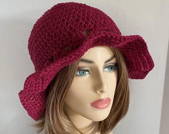 Floral Cotton Floppy Brim Hat: Beach Sun Hat, cotton sunhat, summer hat, flower hat