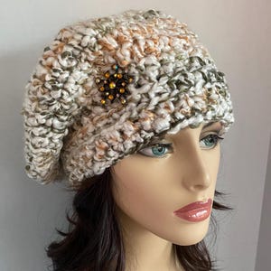 Beautiful Beret, Women&#39;s Hat, Crochet Hat, Tam, Crochet Beret,  Knit Hat, Slouchy, Slouchy Beanie, Cream Hat, Cloche