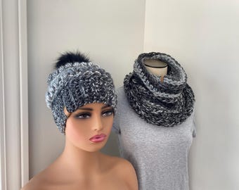 Chunky Crochet Bobble Beanie and Cowl Set: Soft Winter Hat