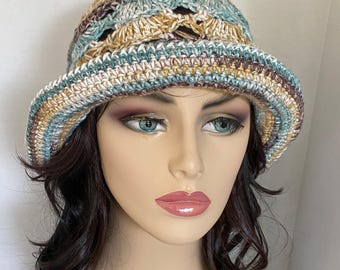 Teal Cotton Bucket Hat: Adjustable Beaded Tie, Summer Beach Hat