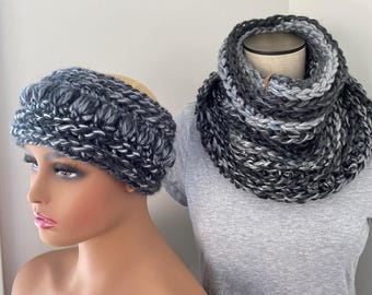 Bobble Knit Headband & Cowl Set: Winter Ear Warmer