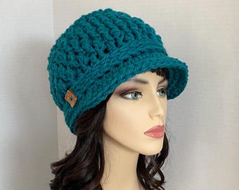 Relaxed Slouchy,Newsboy,Crochet Hat,Chunky Hat,Knit Hat,Brimmed Hat,Blue Hat,Oversized Hat,Baker's Hat,Peacock,Chunky Hat