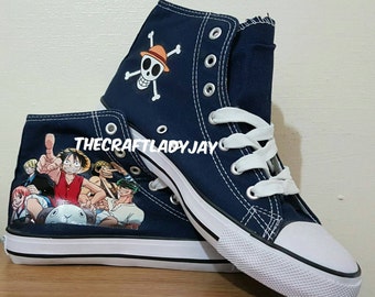 One Piece Straw Hat pirates custom made navy Donnay shoes mens or women's UK size 6.5 US 7.5 EU 39.5