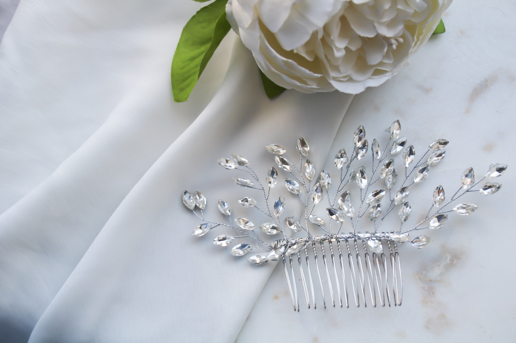 Bridal Rhinestone Hair Comb: Marquise Crystal Wedding 