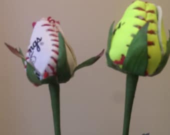 Single Baseball and softball long stem roses