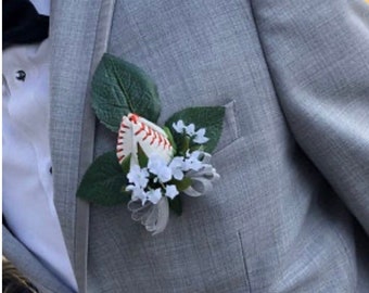 Baseball Rose Bud Boutonniere