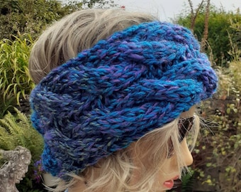 Handmade Ombre Cable Knit Headband: Extra Wide Winter Head Wrap