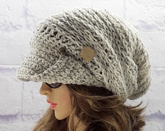 Newsboy Cap, Crochet Newsboy Hat, Hat with Brim, Peaked Cap, Slouch Beanie, Brimmed Beanie, Crochet Brimmed Hat, Winter Accessories