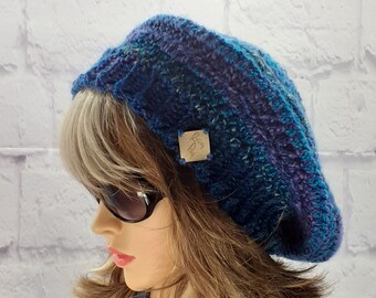 Beret Beanie, Beret Hat, Berets for Women, Womens Slouchy Hat, Chunky Winter Ombre, Bohemian Hat, Slouch Beanie, Woman Hat