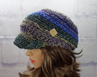 Beanie Cap, Crochet Newsboy Hat, Peaked Cap, Ombre Slouch Beanie, Brimmed Beanie, Crochet Brimmed Hat, Winter Accessories, Adult Hats