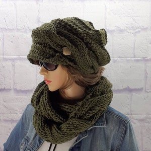 Hat and Scarf set, Hat Scarf Combo, Newsboy Cap, Cowl and Hat Set, Peaked Cap, Cable Knit Hat, Hat Scarf Women,  Beanie Cap, Knitted Hat