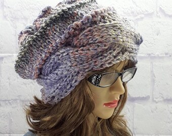 Cable Knit Hat Women, Ombre Slouch Beanie, Hand Knitted, Boho Hippy Festival, Winter Bohemian, Adult Hats
