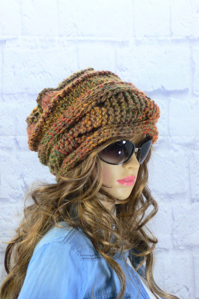 Knitted Hat Women, Cable Knit, Ombre Slouchy Beany, Chunky Hand Knitted, Boho Hippy Festival, Winter Oversize, Hats for Women image 1