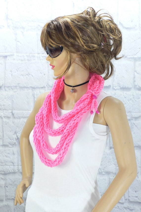 Pink Infinity Scarf Tube Scarf Summer Scarf Rope Scarf Etsy