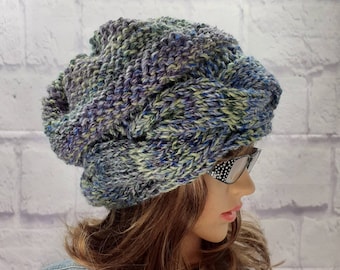 Winter Hat, Knitted Hat Women, Cable Knit, Ombre Slouchy Beany, Chunky Hand Knitted, Warm Hat, Boho Hippy Festival, Hats for Women