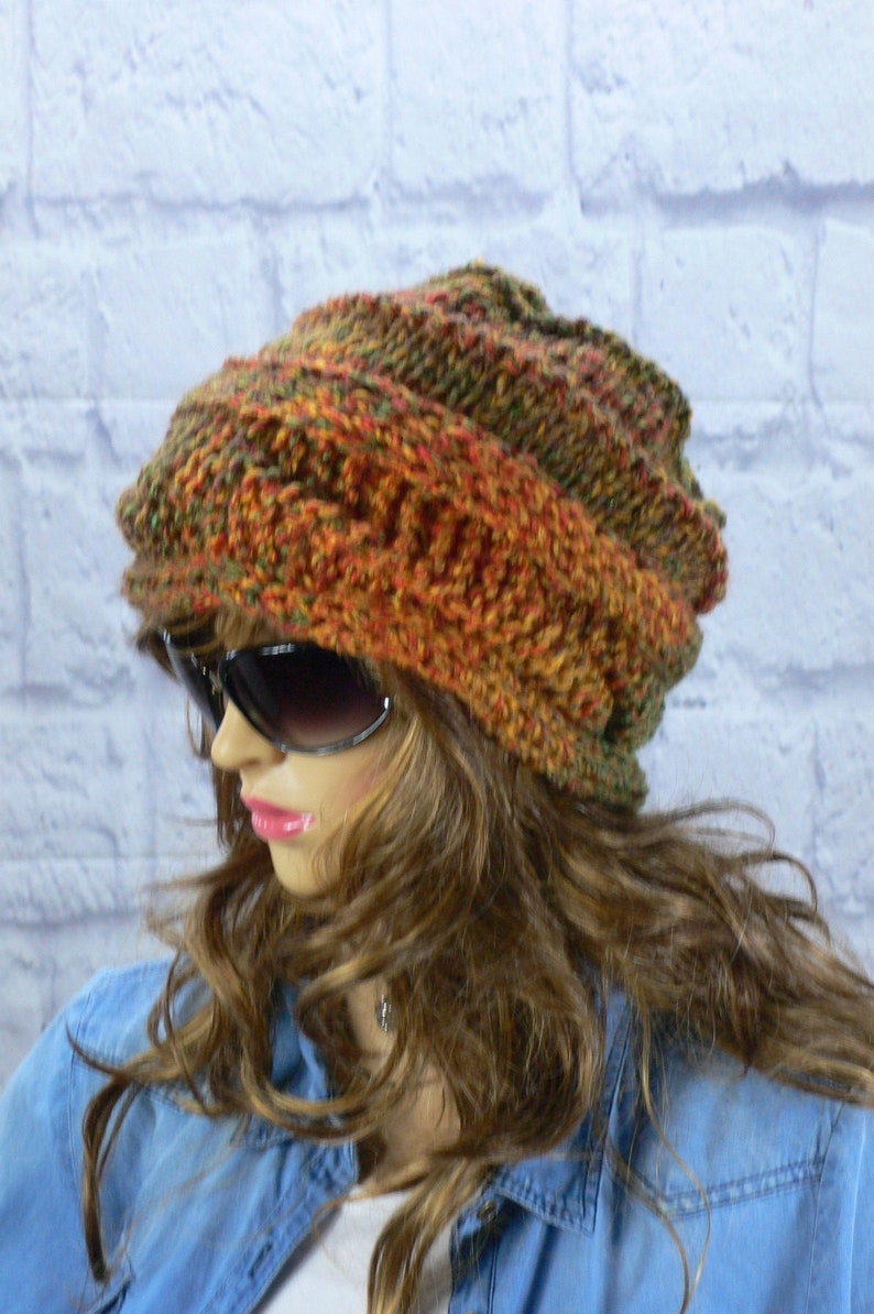 Knitted Hat Women, Cable Knit, Ombre Slouchy Beany, Chunky Hand Knitted, Boho Hippy Festival, Winter Oversize, Hats for Women image 2