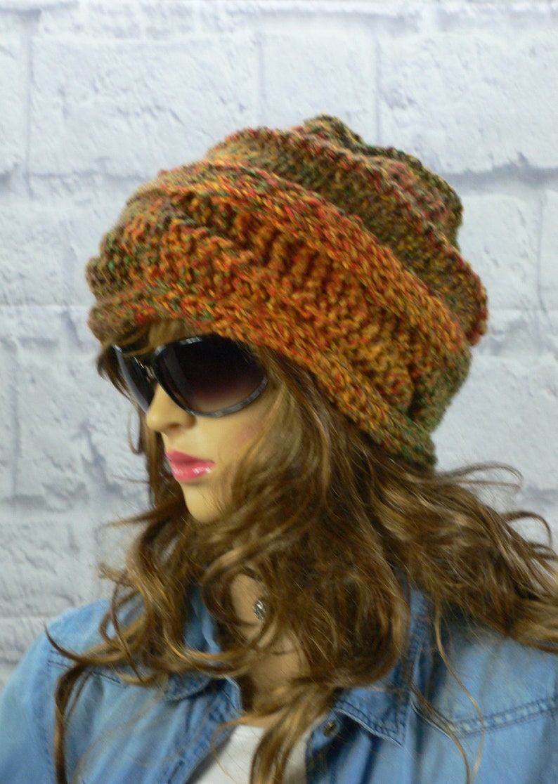 Knitted Hat Women, Cable Knit, Ombre Slouchy Beany, Chunky Hand Knitted, Boho Hippy Festival, Winter Oversize, Hats for Women image 5