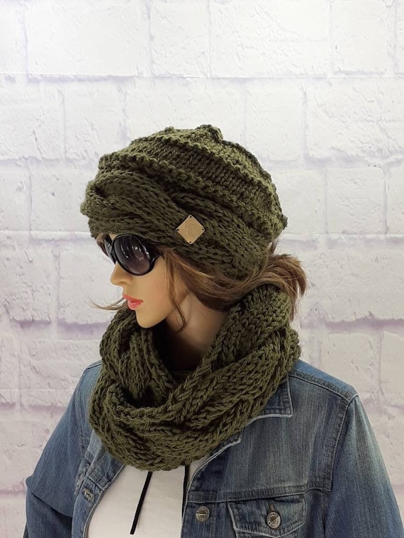 Cowl and Hat Set, Knitted Set Women, Chunky Scarf, Cable  display picture 1