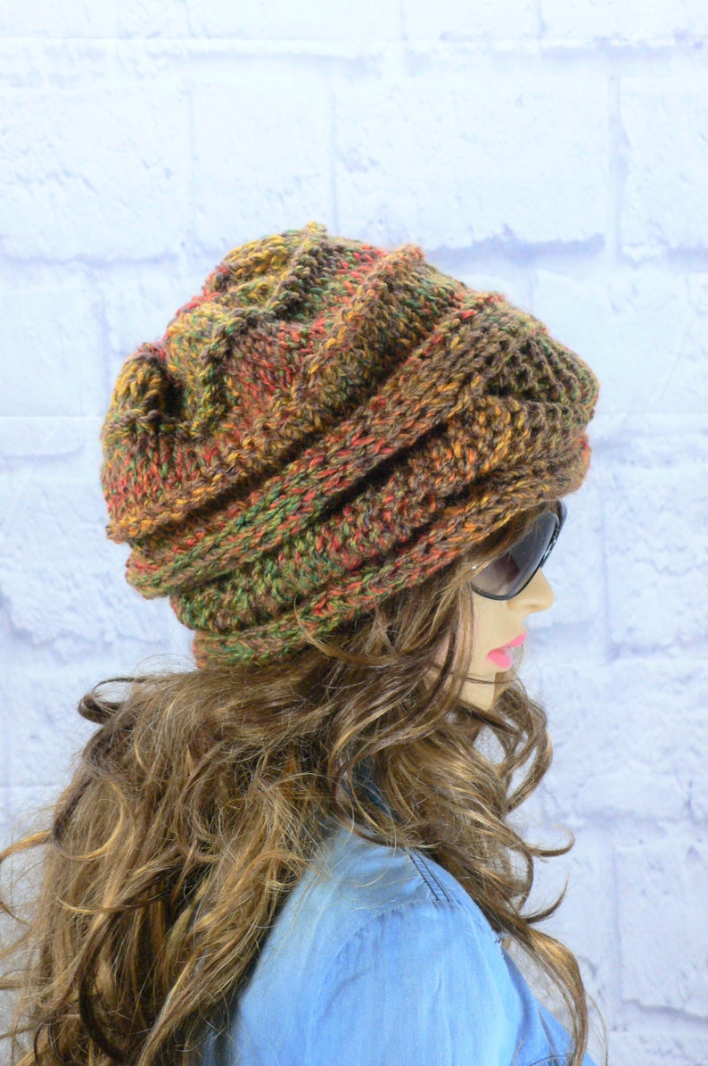 Knitted Hat Women, Cable Knit, Ombre Slouchy Beany, Chunky Hand Knitted, Boho Hippy Festival, Winter Oversize, Hats for Women image 3