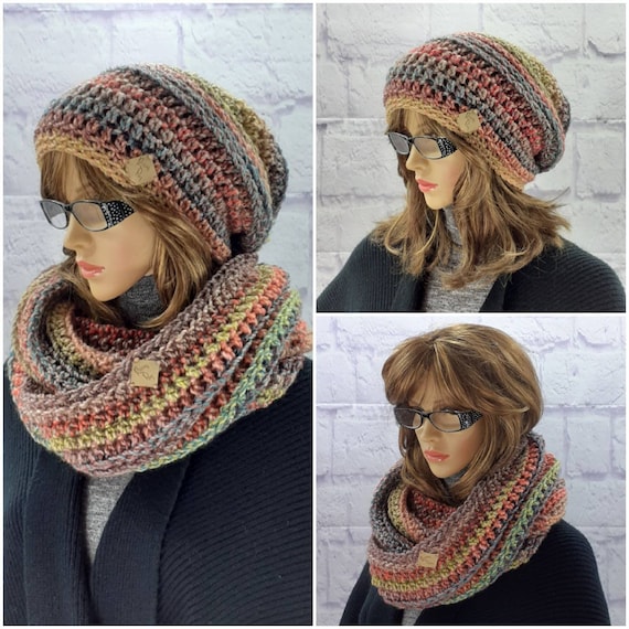 Buy Hat Scarf Set Woman, Slouchy Beanie, Cowl Scarf  display picture 1