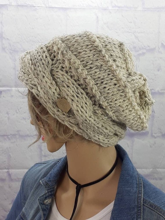 Cable Knit Hat, Slouch Beanie, Chunky Knit, Womens Winter Hat, Slouchy Beanie, Hand Knitted Hats, Adult Hats, Boho Beanie, Gift for Her