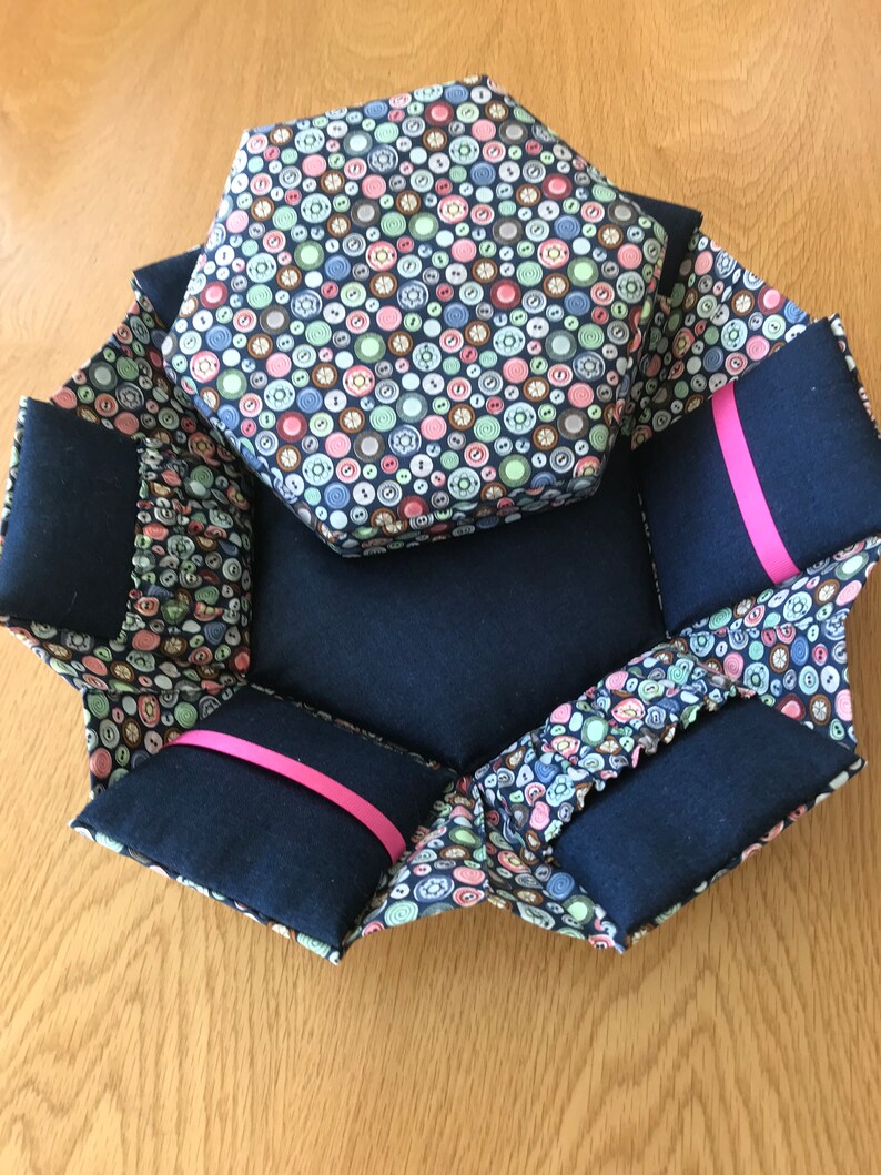 Sewing Box- Etui Box - Buttons Theme - Individually Handmade Hexagonal ...