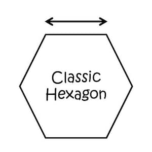 May include: A black and white line drawing of a hexagon with the text "Classic Hexagon" inside.