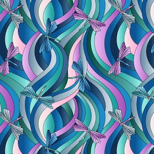 LEWIS & IRENE - Reflections  - Green and Blue Dragonfly - A514.1 100% Cotton Patchwork Quilting Fabric  per half metre (0.5m)