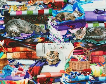 Tesori senza tempo - Gatti sulle trapunte - stanza del cucito CD6878 Tessuto trapuntato patchwork 100% cotone (per 0,5 m)