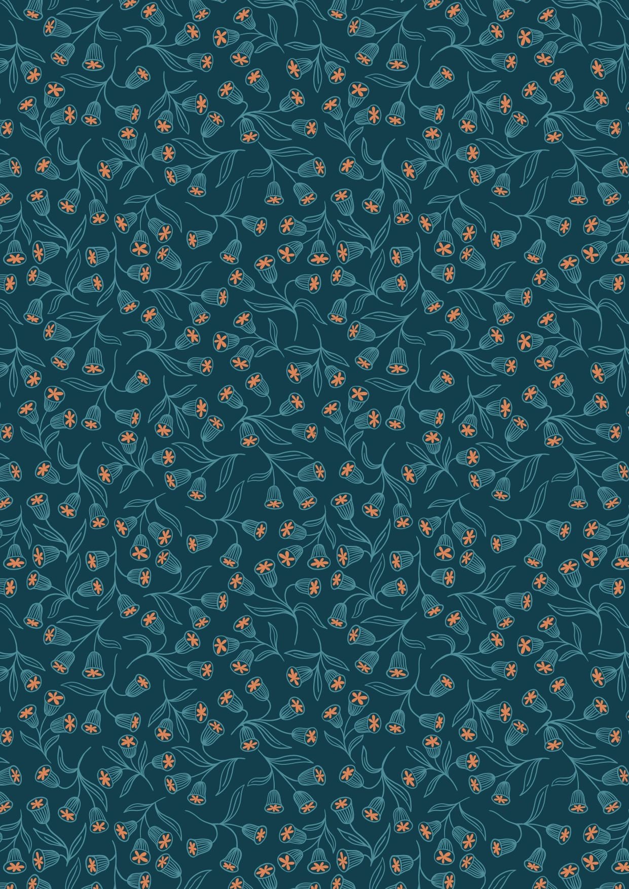 LEWIS & IRENE - Enchanted Flowers on Dk teal with copper metallic A544.3 100% Cotton Patchwork Quilting Fabric per half metre (0.5m)