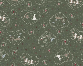 LYNETTE ANDERSON - Corner of the Woods - Waldherzen - New Leaf Patchworkstoff aus 100% Baumwolle pro halben Meter (0,5 m)